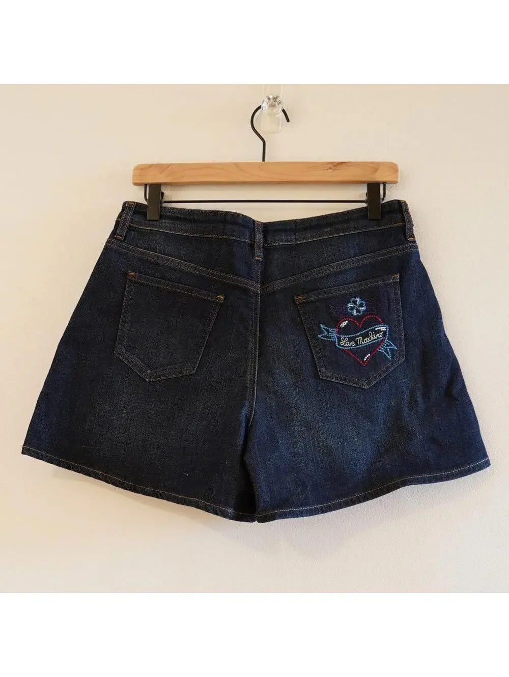 Love Moschino Guitar Embroidered Denim Shorts